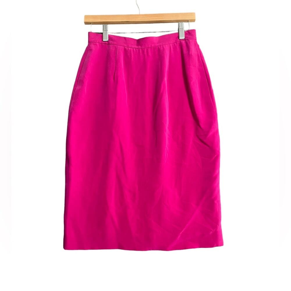 VTG Womens Skirt Size 6 Fuchsia 100% Silk Knee Length Lined Classy Career Work